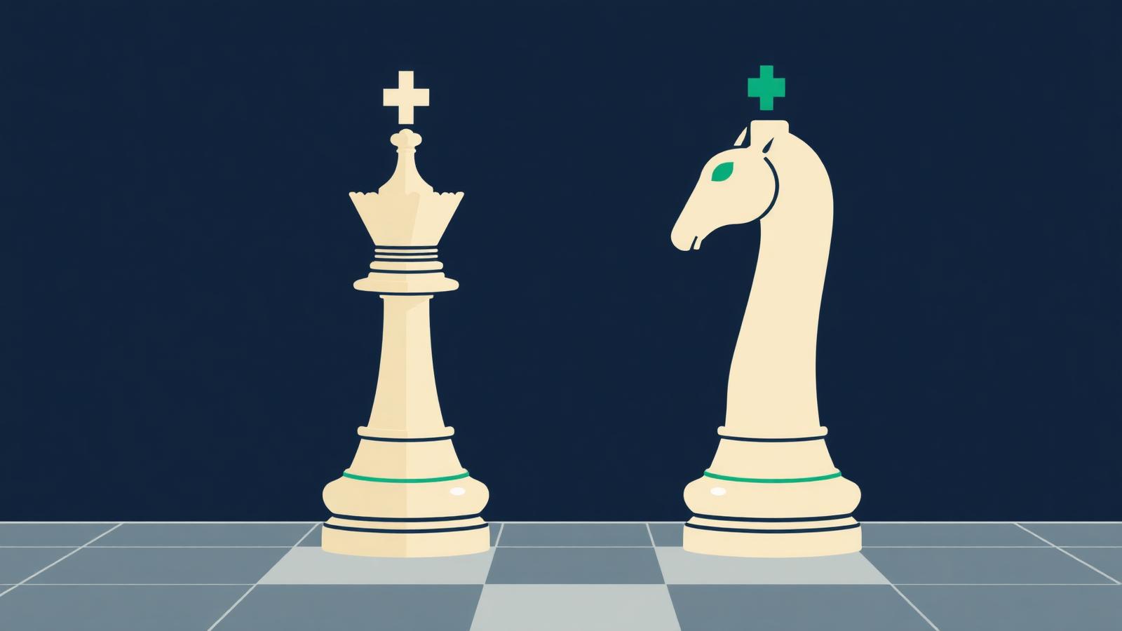 Editorial chess piece illustration representing a head-to-head comparison