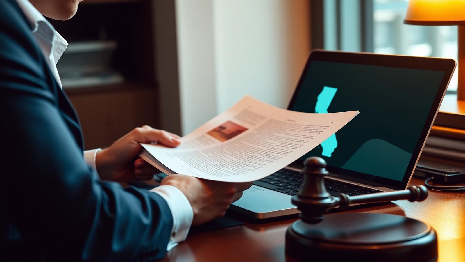 Compliance officer reviewing California FCRA regulatory documents